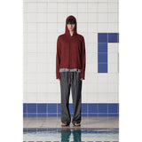 アーガイル エルボー ニット ジップアップ フーディー / BURGUNDY