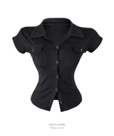 Pocket Button Shirt Top (2color)