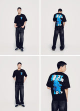 ファジーフォントドラゴン半袖Tシャツ BLACK