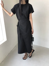 Jeure Wrap Roll-up Short Sleeve Long Dress