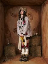 Kitsch look Embroidered Patch Quilted Duffle Coat