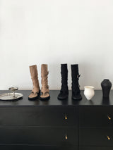 Suede buckle thong boots