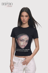フェイスブラックスパンデックスショートスリーブTシャツ