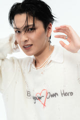 IKUTO X BLACKBLOND ダメージニットセーター  -  ホワイト