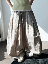 Er Checked Linen Balloon Fit Pants 3color