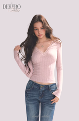 デイジーVネックレース長袖Tシャツ