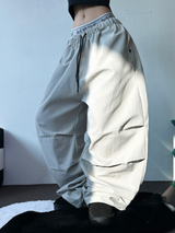 INSIDE FLEECE❤NYLON PARACHUTE POCKET PALE COLOR LONG PANTS💜🖤🩶3COLOR