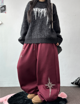 wide balloon fleece-lined hustle fire print wide long pants 🩶 3 COLOR