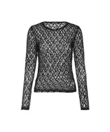 8287 Pierced Sheer Lace Long Sleeve Top (Black)
