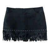 Arven Western Fringe Suede Metal Studded Mini Skirt (2 colors)