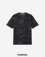 Camouflage Henley Neck Short Sleeved T-shirt