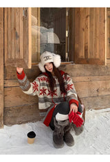 Red Snow Stripe Hooded Knit Zip-Up