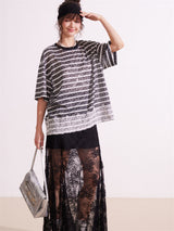Lace Stripe Mix Slim Fit T-Shirt