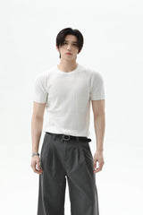 Cable Rib Knit Wool Tee