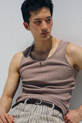 High ribbed logo sleeveless(Beige)