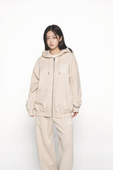 25SS INK STAMP LOGO HOODIE ZIP UP DARK BEIGE