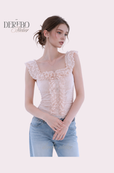 Peach Chiffon Frill Blouse