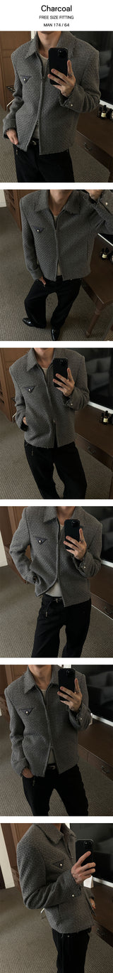 [F/W] ロウカッティングツイードクロップブルゾン(2color)