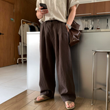 No-Mace Back Banding Two-Tuck Linen Wide Pants