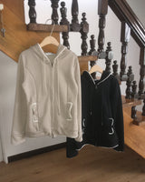 [MADE] Cooming Lace Panel Pocket Two-Way Long-Sleeve Hoodie Zip-Up