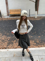 ハートプリンティド長袖クロップTシャツ
