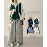 Neck Color Matching Raglan Line Knit Hood Zip-Up