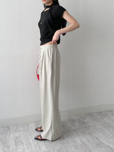 Pleated Tie-neck Short Sleeve T-shirt