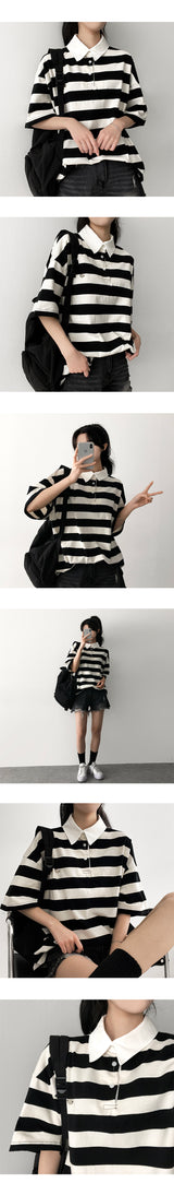 Eternal Badge Button Collar Short Sleeve Tee