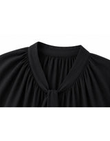 Leonie V-Neck Cape Tie Button Blouse Black