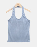 Roden Shell Button Dot Halter Sleeveless Top