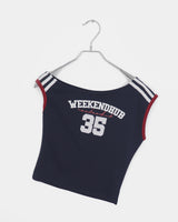 ウィークエンドドットナンバートラックワンオフショルダーTシャツ