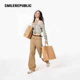 Gray Green Polyester Blend Distressed Trim Cropped V-Neck Button Front Knit Cardigan for Women