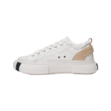White Frayed Canvas Chunky Platform Sneakers, Unisex Low Top Lace-Up Casual Streetwear Shoes