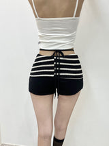 1514. Striped Knit Flap Strap Shorts