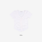 Lucent shirring button crop tee
