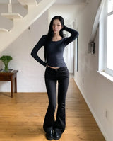 Crow Black Semi-Row Bootcut Pants