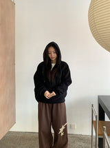 キスティロチェックハーフジップアップフリースフーディ