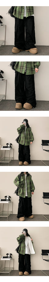 Duckle pintuck corduroy wide cargo pants
