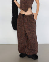 fleece leopard leopard jogger pants