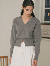 V NECK BASIC CARDIGAN GRAY