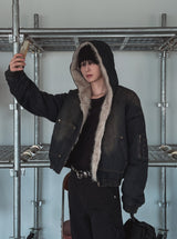 Raven Denim Crop Fur Hood Jumper