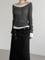 Renne See-through Boat Neck Long Sleeve Tee