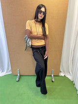 Black high-button-up wide pants
