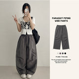 [Two-Way Pants✨] サイドラインワイドクリンクルパンツ (4 colors)