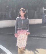 ロゼルフローラルサテンピンタックミディsk