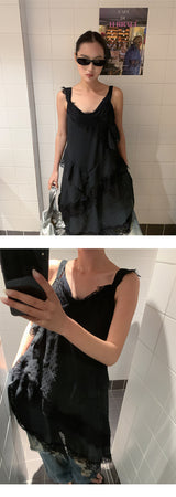 Black frill lace layered sleeveless dress