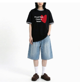 エッセンシャルスタンダード半袖リンガーTシャツ レッドハートブラック