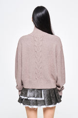 CABLE KNIT METAL LOGO ZIP-UP PINK