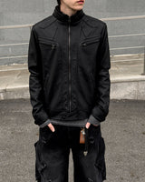 Kale Panel High-Neck Leather Jacket