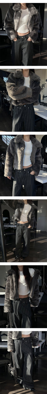 [Unisex] ストライプバックストラップワイドパンツ